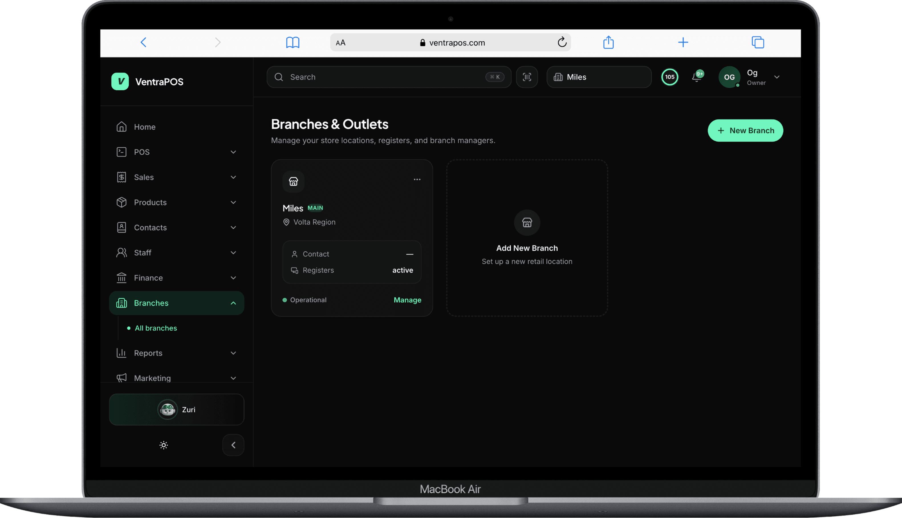 VentraPOS multi-branch management across locations