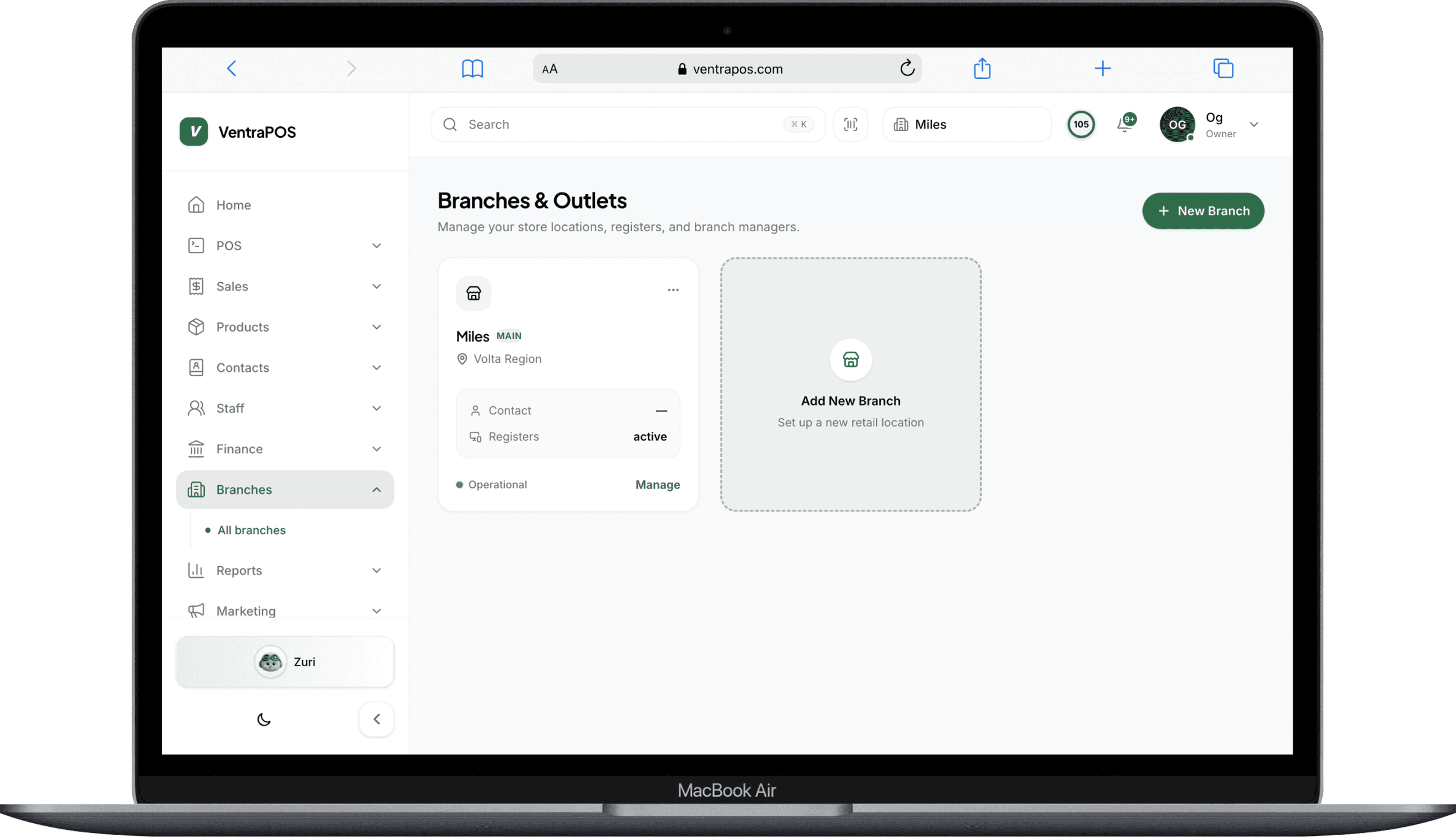 VentraPOS multi-branch management across locations