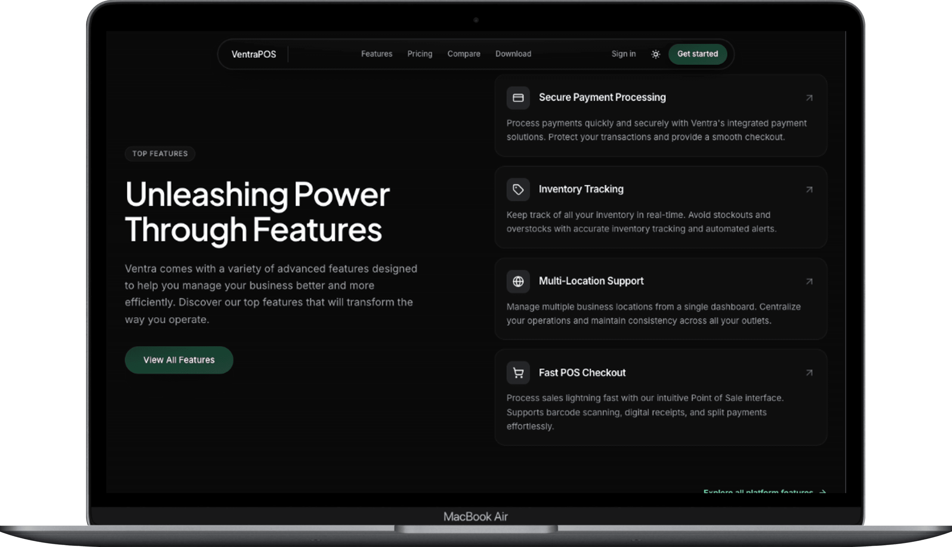 VentraPOS platform features overview on laptop