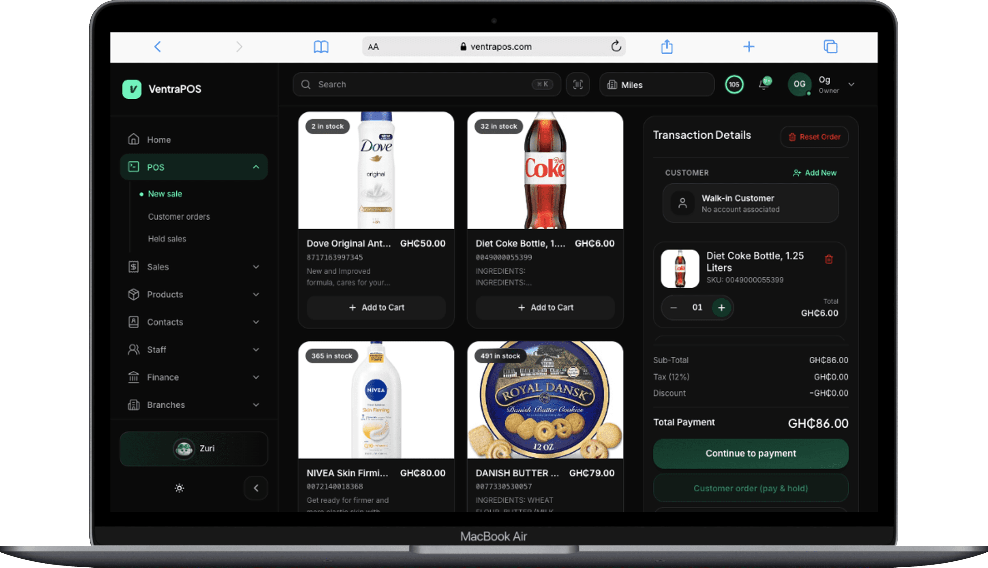 VentraPOS product catalog and inventory management