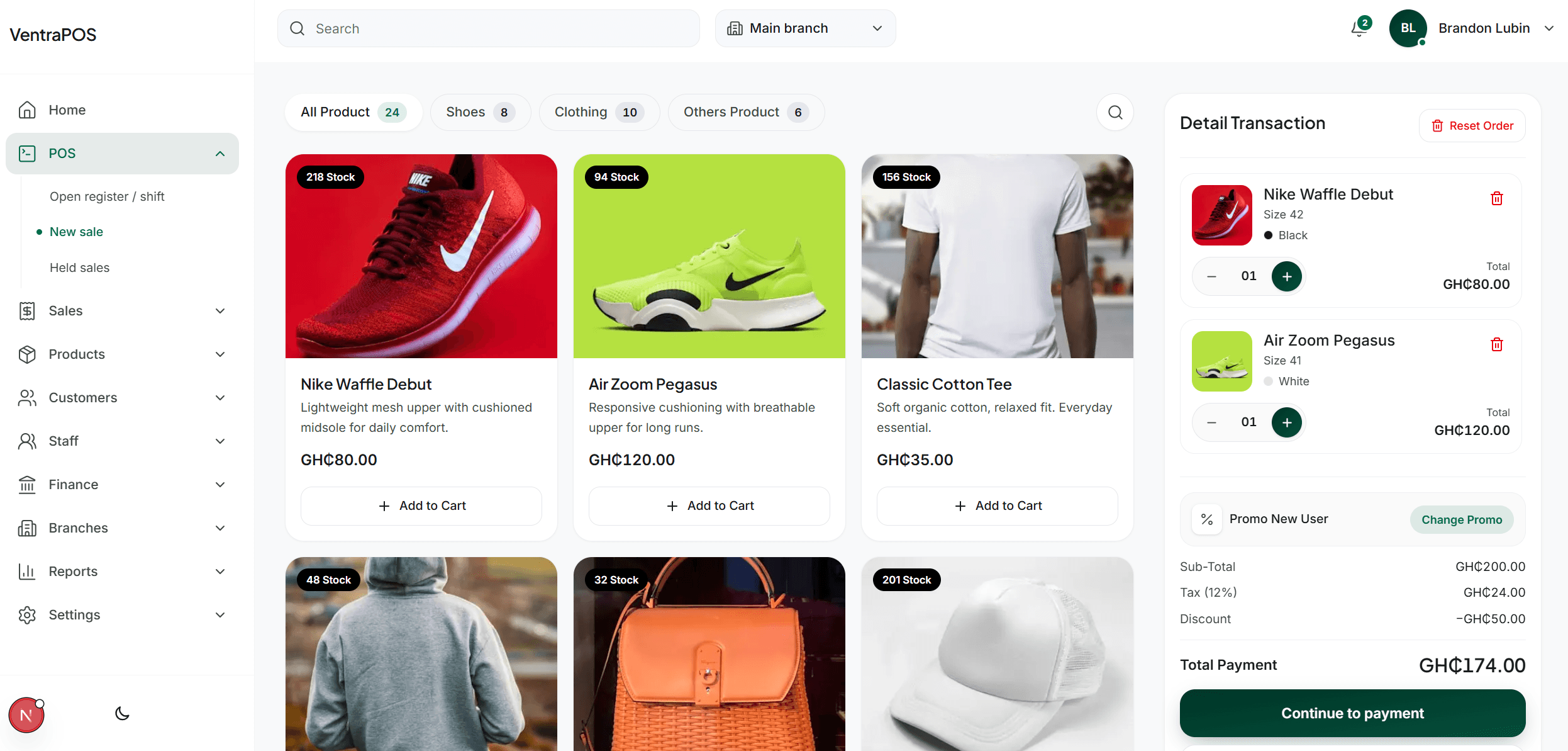 VentraPOS dashboard preview: sales metrics, orders, and inventory